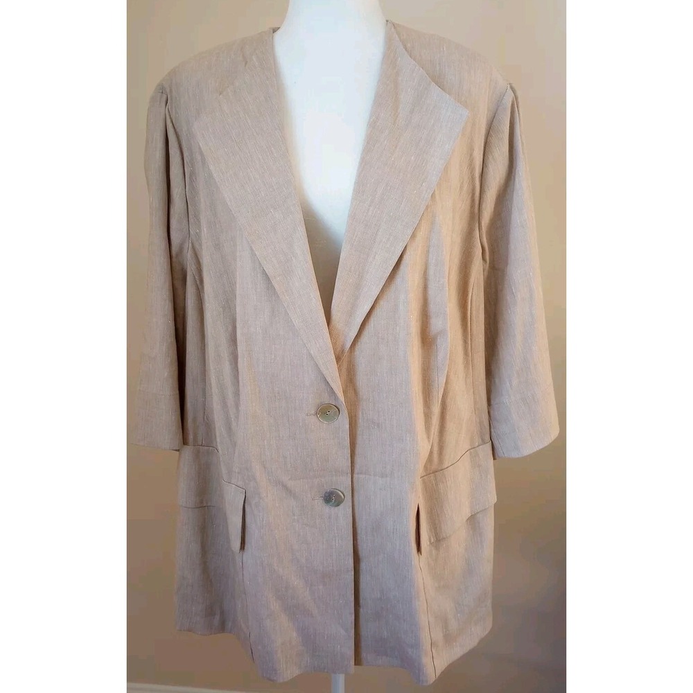 Selection By Ulla Popken Linen Long Blazer Mother Of Pearl Buttons Plus 28 NWT